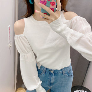 针织衫 洋气紧身拼接毛织上衣WG32R9BN2006 女装 2021早秋新品