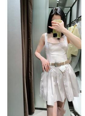 2025春夏新品女装 法式浪漫配腰带修身无袖吊带短连衣裙 2180326