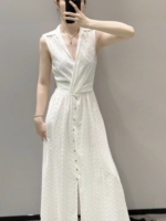 2024 new product ZA women's high-end and temperament white hollow embroidered V-neck sleeveless dress summer 3017653