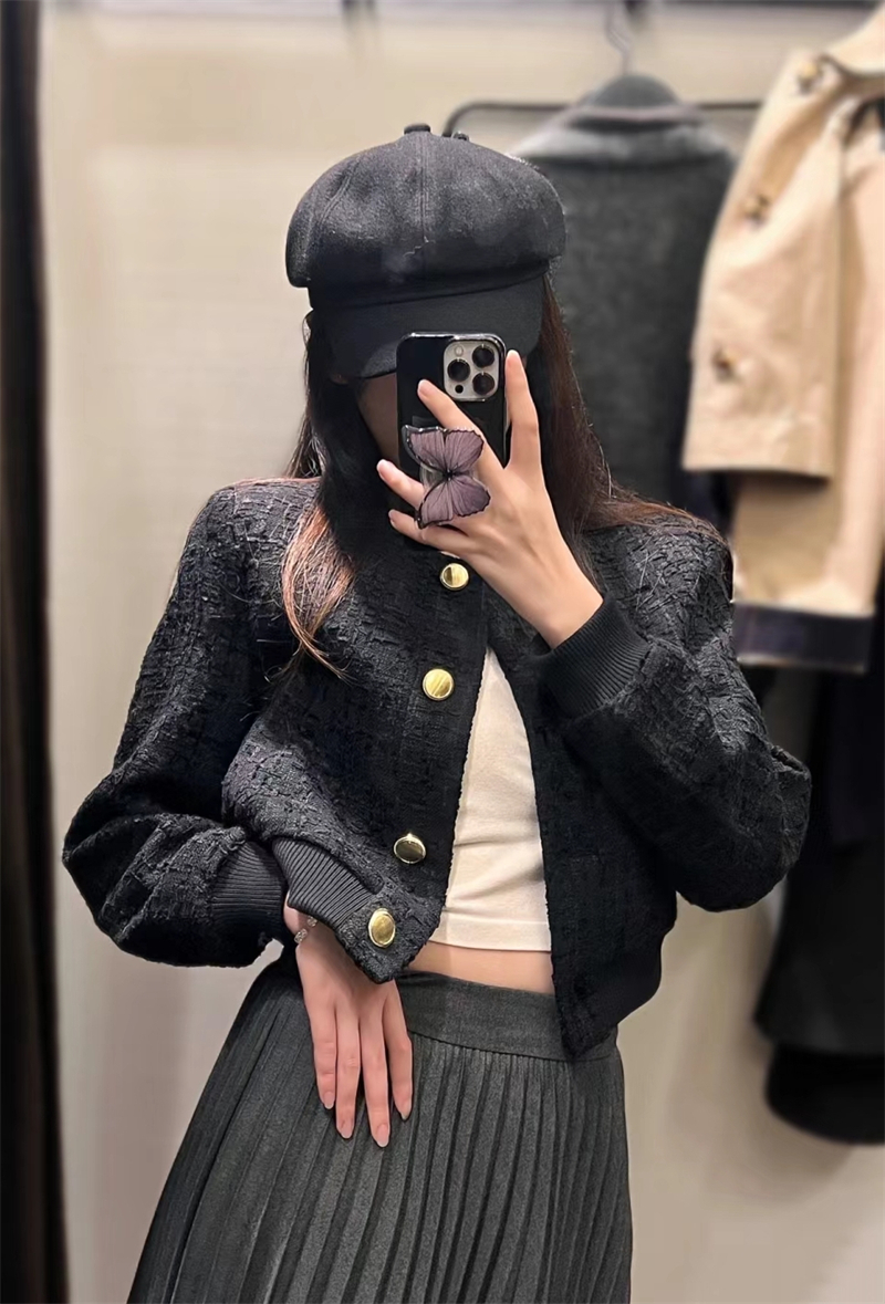 小香风纹理短款飞行员夹克外套