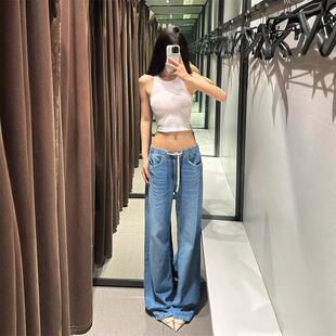 2024秋季新品 ZA女装系带中腰睡衣风格宽松休闲牛仔裤长裤5520220