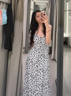 2024新品夏季 ZA女装开叉花朵印花吊带中长款迷笛连衣裙 2157069