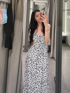 2024新品夏季 ZA女装开叉花朵印花吊带中长款迷笛连衣裙 2157069