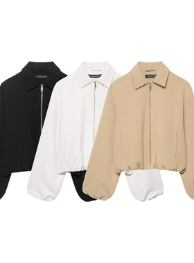 2025秋季 ZA自制中性风休闲时尚翻领长袖拉链蓬蓬夹克外套8372246