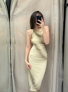 2024新品春夏女装 纯欲风绢网褶皱印花长款迷笛连衣裙 2321174