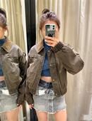 ZA女装 705 飞行员夹克外套4341877 秋冬新品 复古美拉德做旧短款