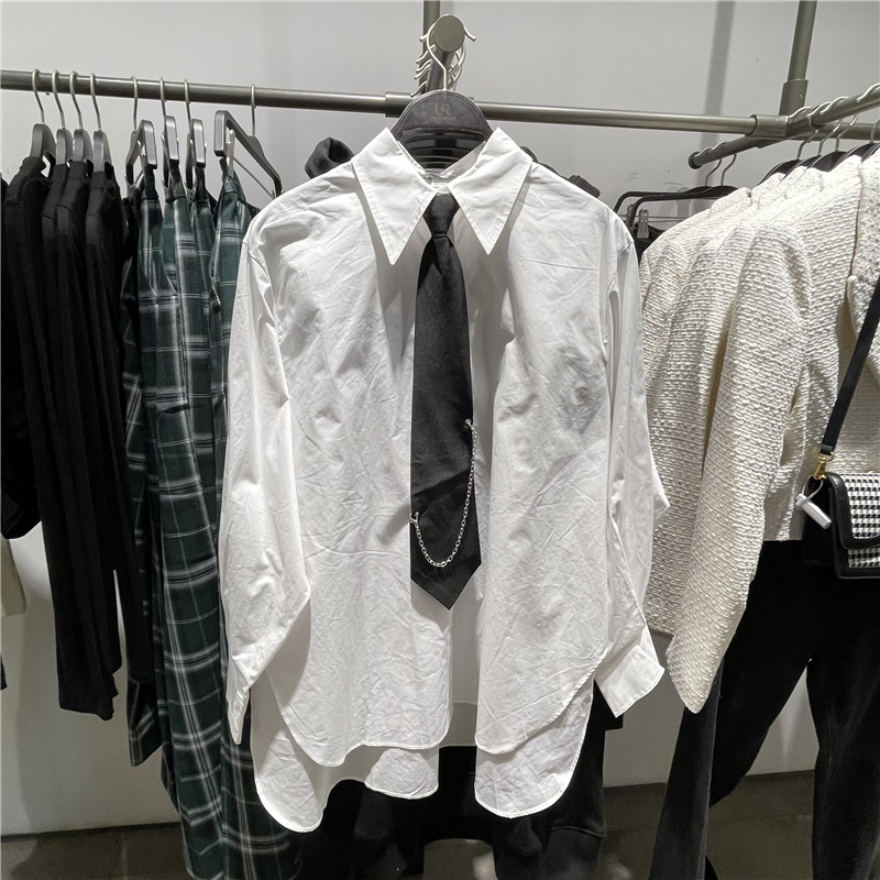 YT&UR女装2021秋季新品学院风领带宽松百搭开襟衬衫WV43S2BN2000