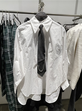 YT&UR女装2021秋季新品学院风领带宽松百搭开襟衬衫WV43S2BN2000