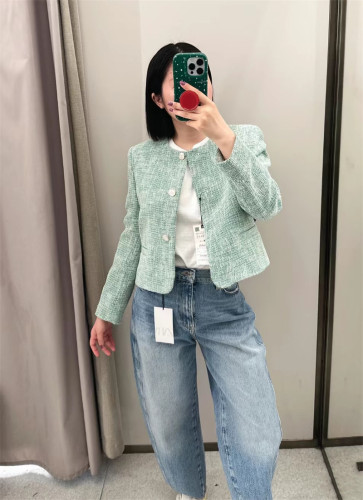 小香风长袖纹理短款西装外套
