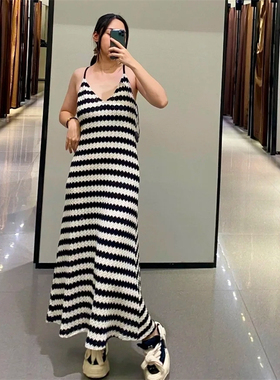 2024秋季新款 ZA女装性感法式气质吊带裙条纹显瘦连衣裙 2298626