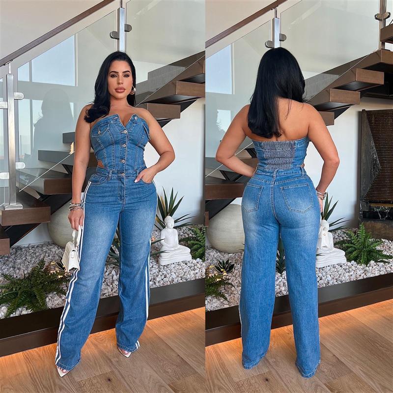 Cowboy jumpsuit plus size women's jumpsuits fat women 连体裤