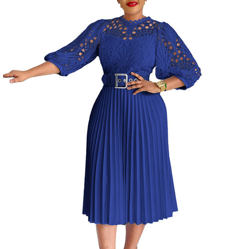 欧美风蕾丝大码纯色镂空百褶裙