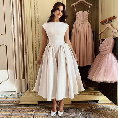 欧美跨境女装秋季新款气质优雅露背收腰中长款连衣裙 women dress