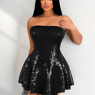 Plus-size party dress Sexy black sleeveless skirt women 2xl