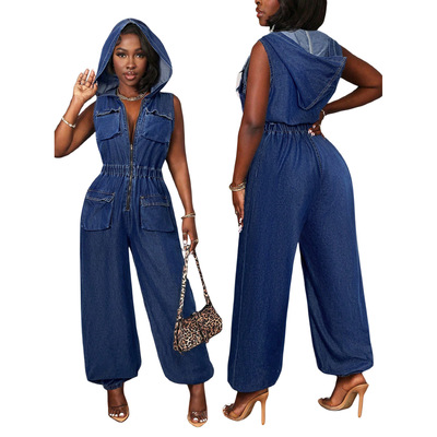 欧美时尚牛仔连体裤连体衣工装裤大码女装衣 plus size jumpsuits