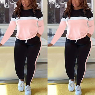 tracksuits 跨境套装 条纹拼接长袖 autumn 子套装 women 裤 女 suits