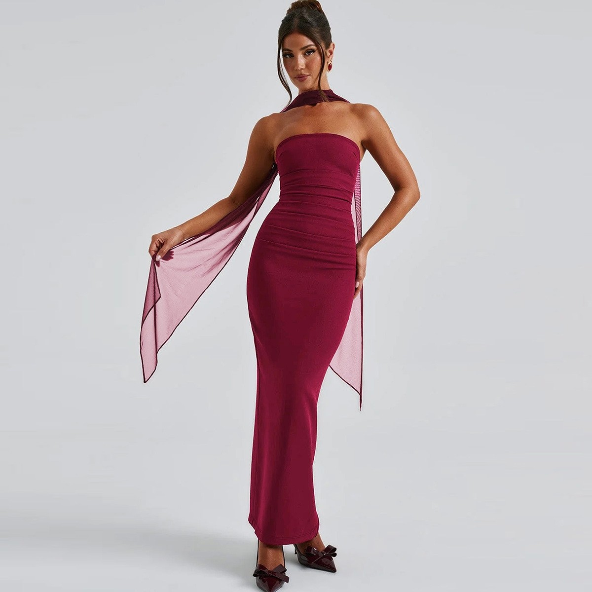 欧美女装新款性感抹胸礼服连衣裙女 women dress sexy party red