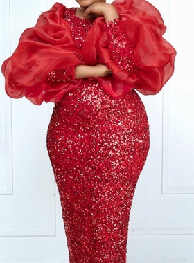 African plus-size women's dress red long Ladies Party Dress