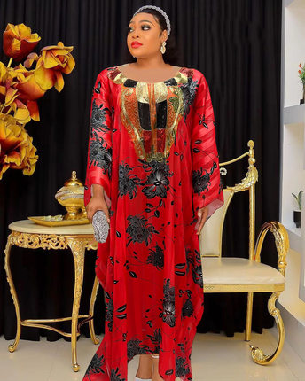 plus size African women's dresses loose print long dress red