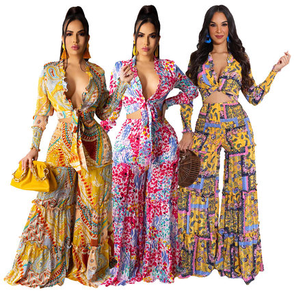 2022 African Women Fashion Clothes Print Chiffon2 Pieces 2xl