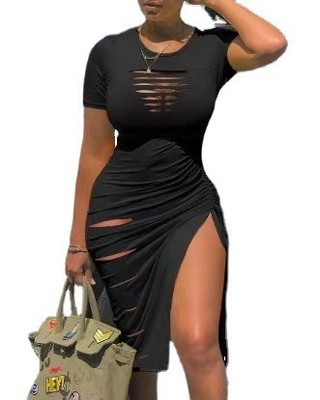 欧美风不规则时尚纯色镂空大码