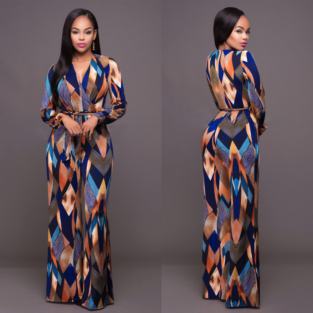 European fashion printing women jumpsuits new 印花女士连体裤