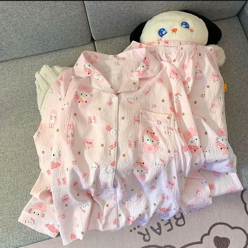 儿童卡通ins风甜美可爱kitty猫美乐蒂睡衣女款学生长袖家居服套装