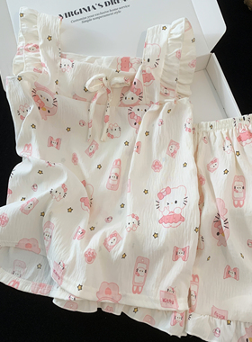 儿童云朵棉背心睡衣女童卡通KT猫夏季套装中大童可爱家居服两件套
