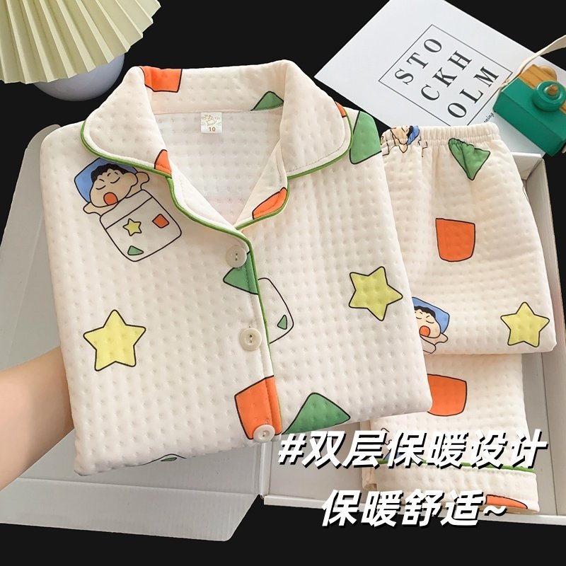 冬季新款加厚保暖睡衣女男童可爱