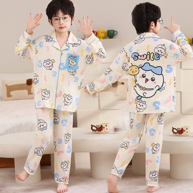 春季新款儿童卡通家居服套装男女童春秋长袖开衫式睡衣宝宝中大童