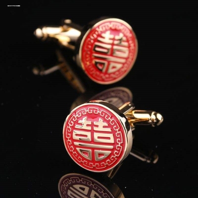 金色喜字领带夹男士固定扣男款商务正装西装小配饰结婚新郎领呔夹