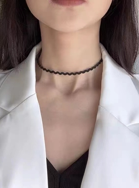 黑色波浪简约百搭项圈choker锁骨链女颈带项链chocker