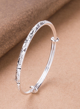 古法银实心镀银手镯女银饰镯子情人节礼物