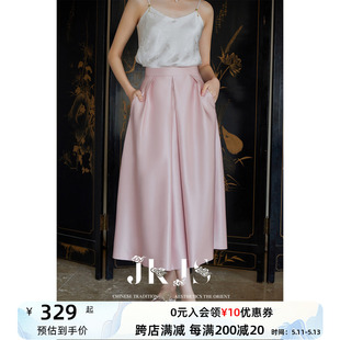 新款 JKJS复古半身裙2024春季 高级感轻国风高腰长裙遮肉显瘦A字裙