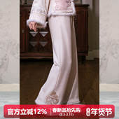 子冬加厚阔腿裤 JKJS 刺绣新中式 糯米裤 云间雪 人丝针织休闲裤