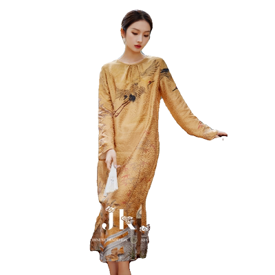 新中式印花绑带连衣裙