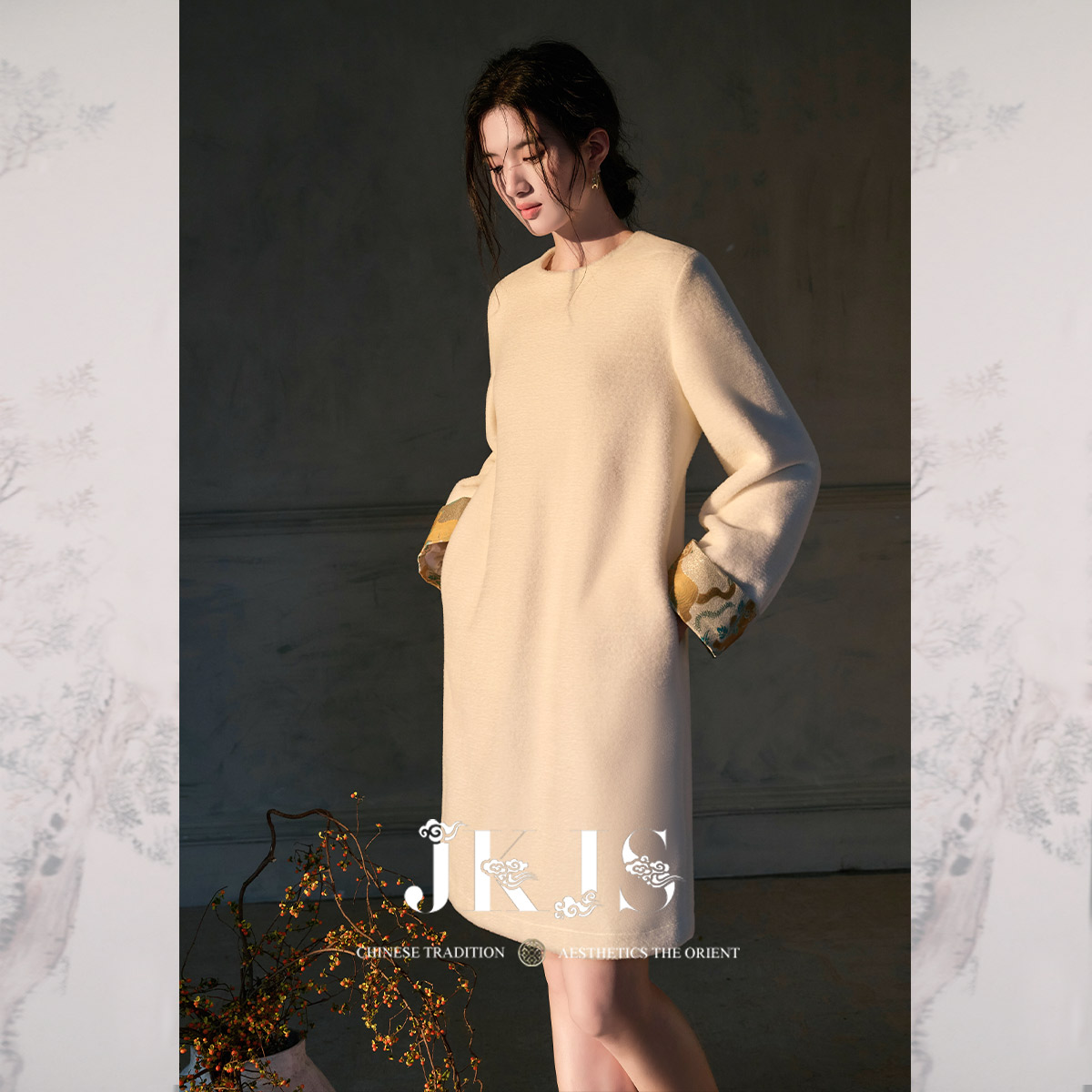 连衣裙仿貂绒提花拼接国风JKJS