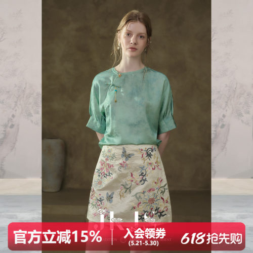 JKJS真丝金皮提花短袖衬衫外套女