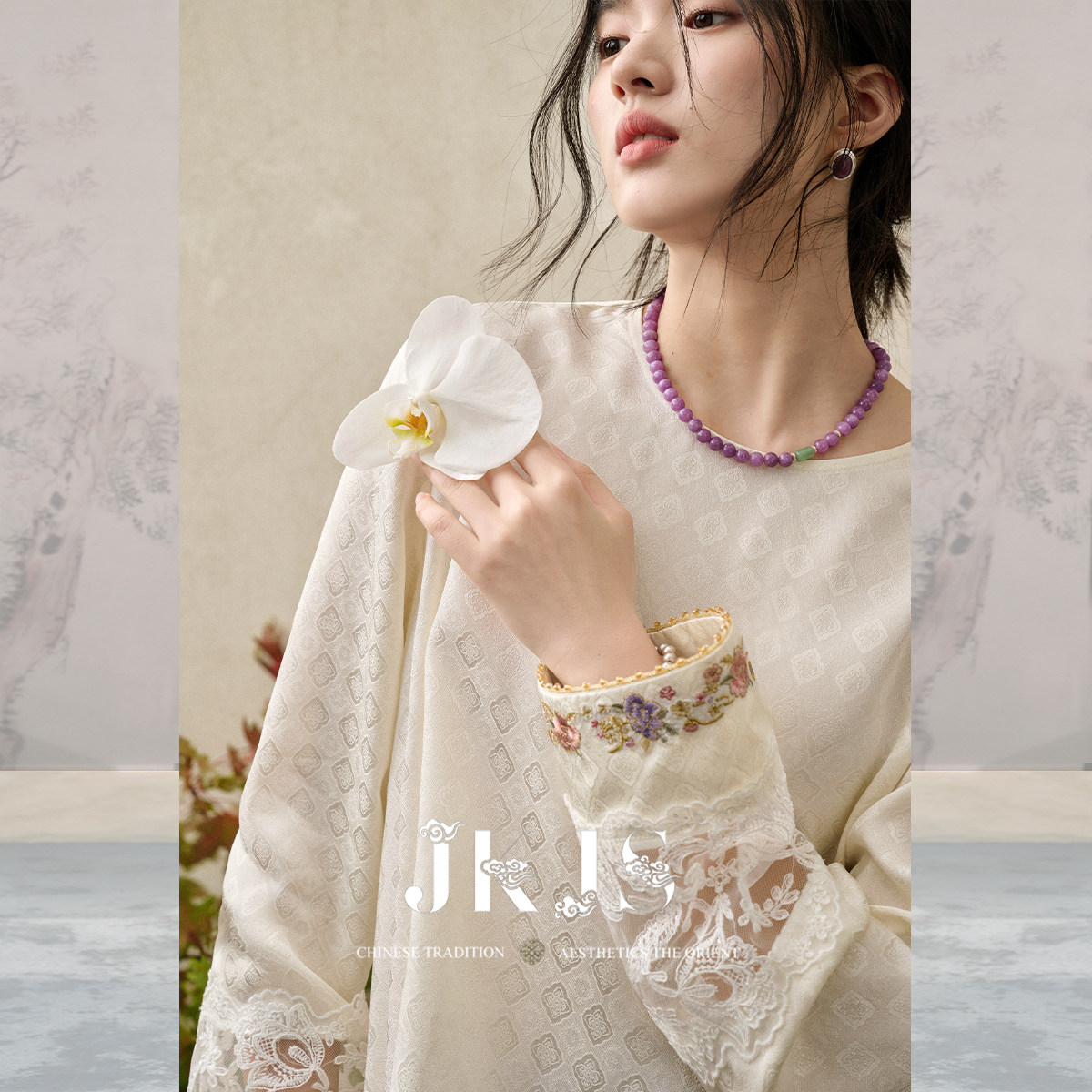 JKJS新中式人丝提花衬衫刺绣小衫