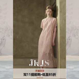 JKJS【浅桃吟】天丝麻炒色刺绣 宽松连衣裙女夏裙子显瘦遮肚长裙