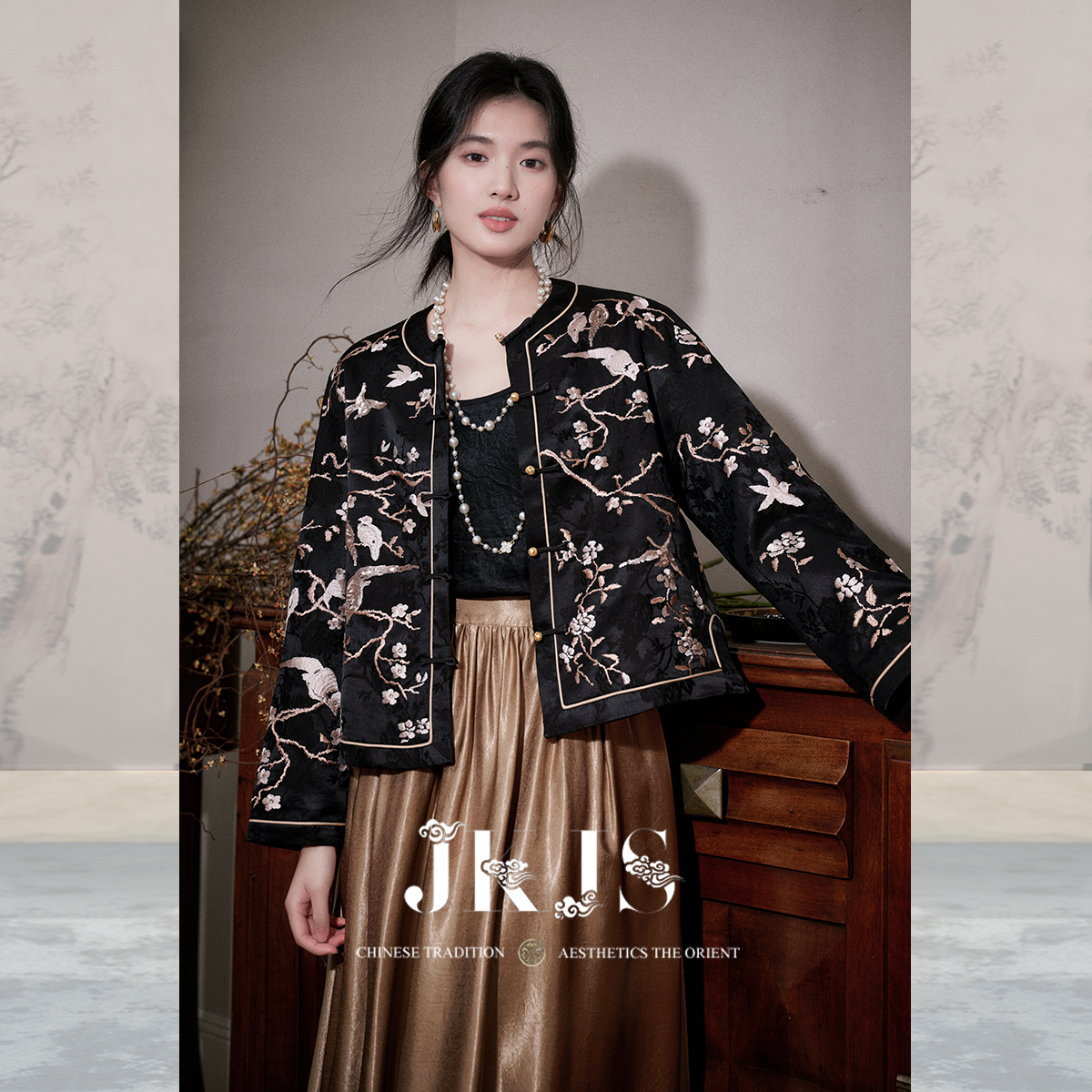 JKJS真丝羊毛新中式外套春秋