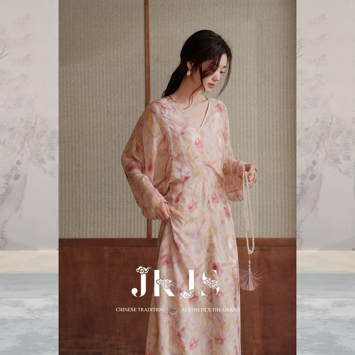 JKJS【粉雾花笺】立体剪花连衣裙女2026新款气质裙子海边穿搭长裙