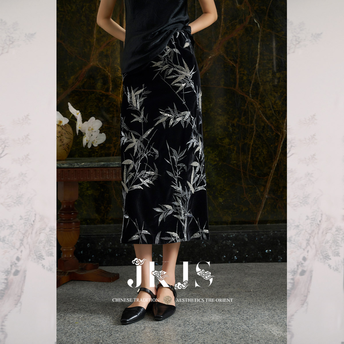 丝绒半身裙JKJS黑色a字裙