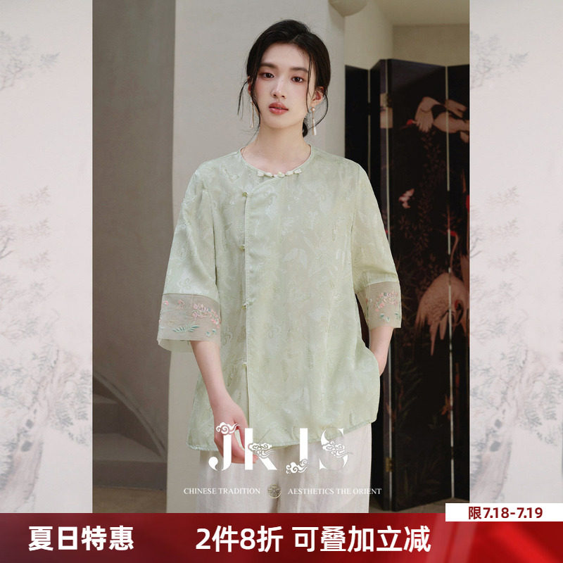 JKJS新中式斜襟衬衫盘扣上衣图片