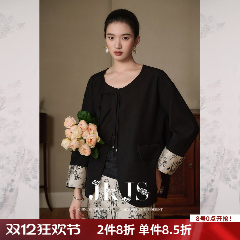 紧实斜纹工艺黑色西装外套JKJS