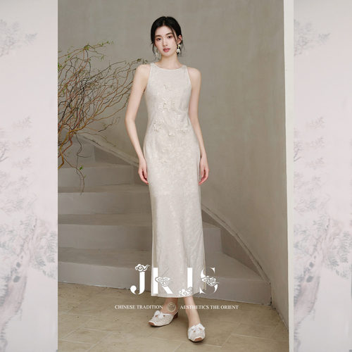 JKJS天丝人丝亚麻新中式连衣裙