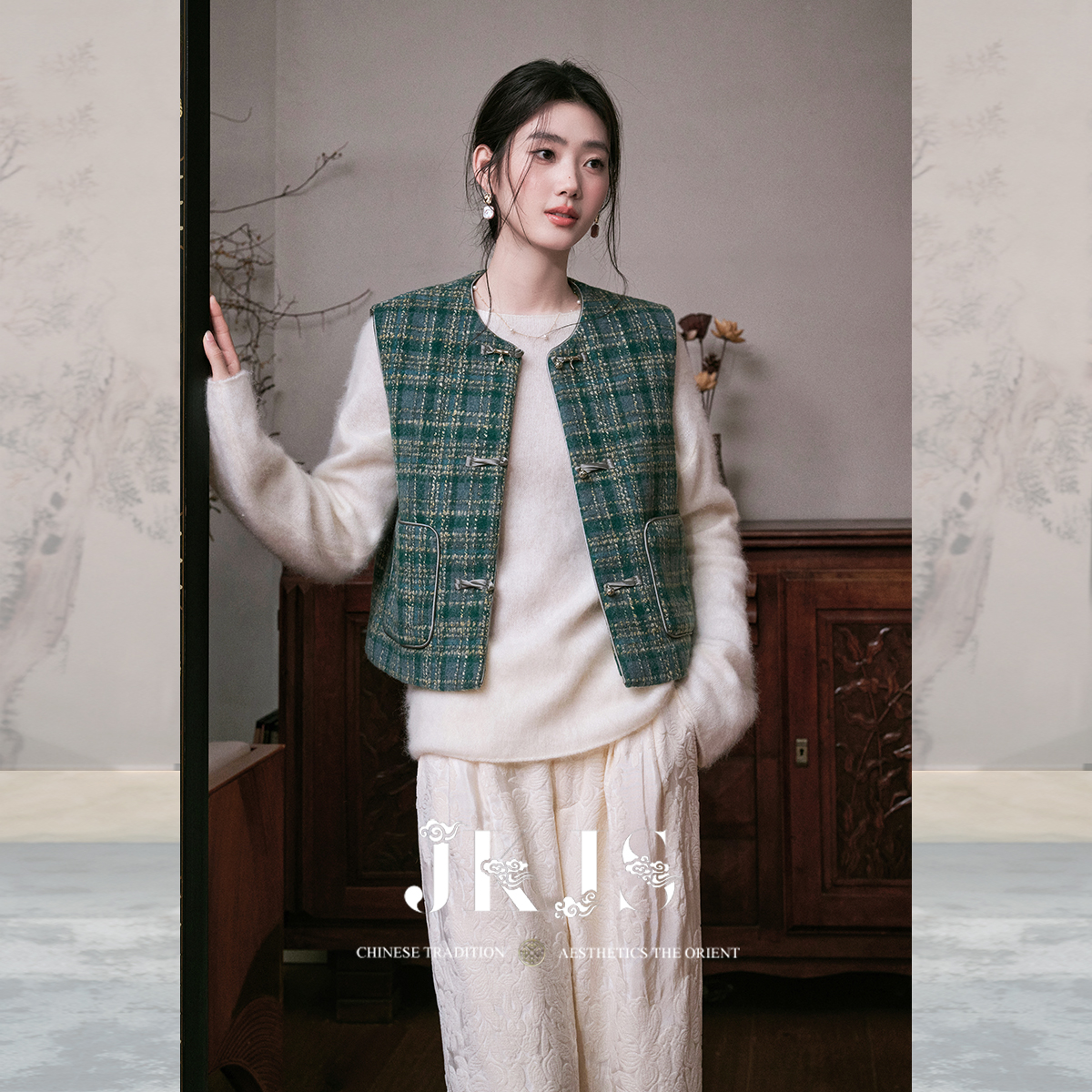 JKJS香风格子马甲背心