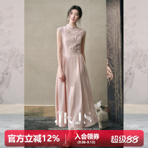 JKJS人丝亚麻麻连衣裙改良旗袍