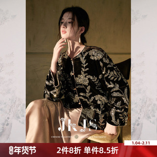 JKJS【羡青山】重工珠片丝绒叠绣新中式外套秋冬2025新款加厚棉服