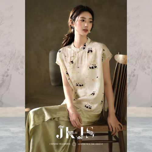 JKJS国风人丝花萝印花衬衫